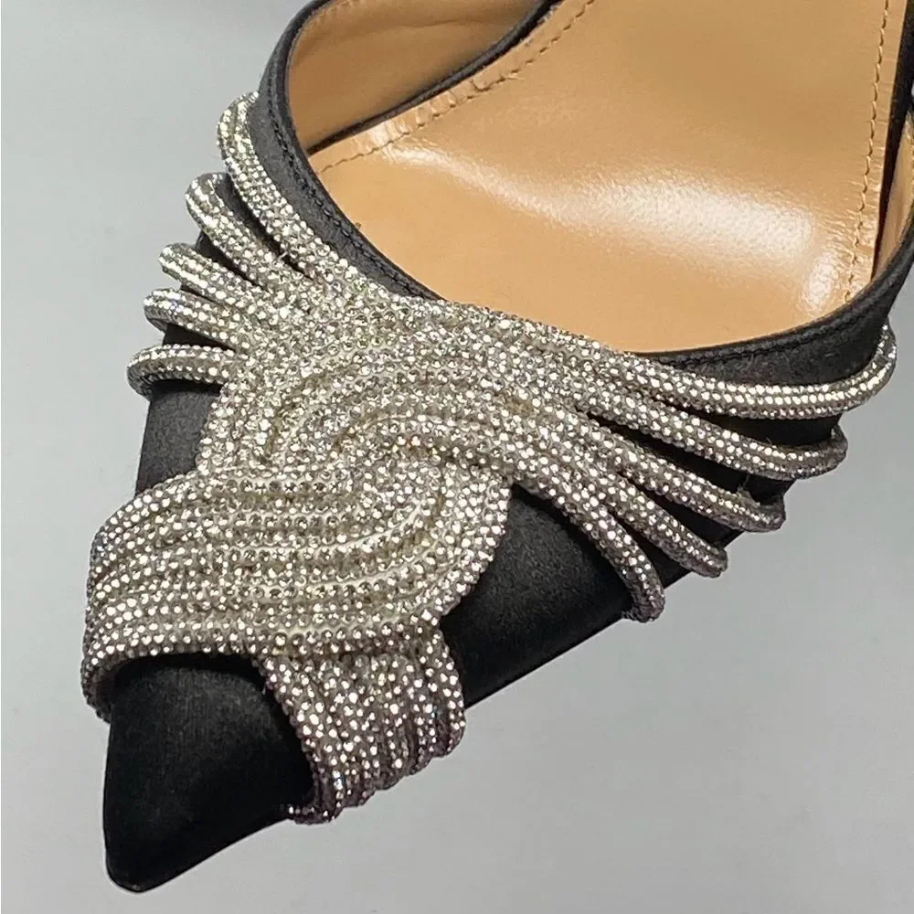 Aquazzura Gatsby Crystal-Embellished Satin Pumps size 37 - Picture 10 of 14